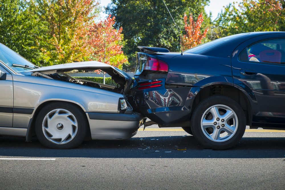 two cars in a rear end collision